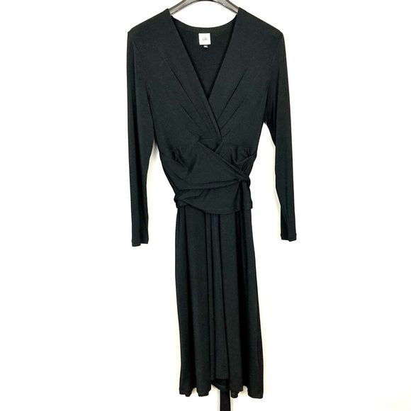Cabi Dishy Faux Wrap Dress Women’s Size M Hersey Knit Tie Waist Black Style 4262 - Picture 3 of 8